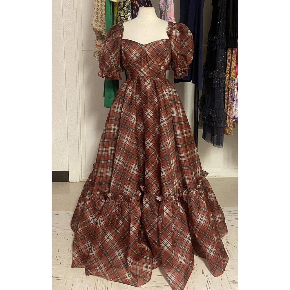 Selkie The Ritz Dress Festive Plaid Puff Sleeve Size 1X